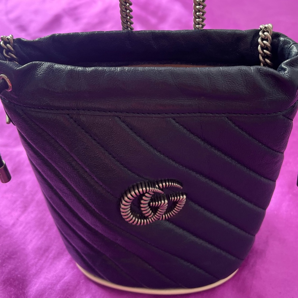 Gucci Navy Blue GG Marmont mini bucket bag